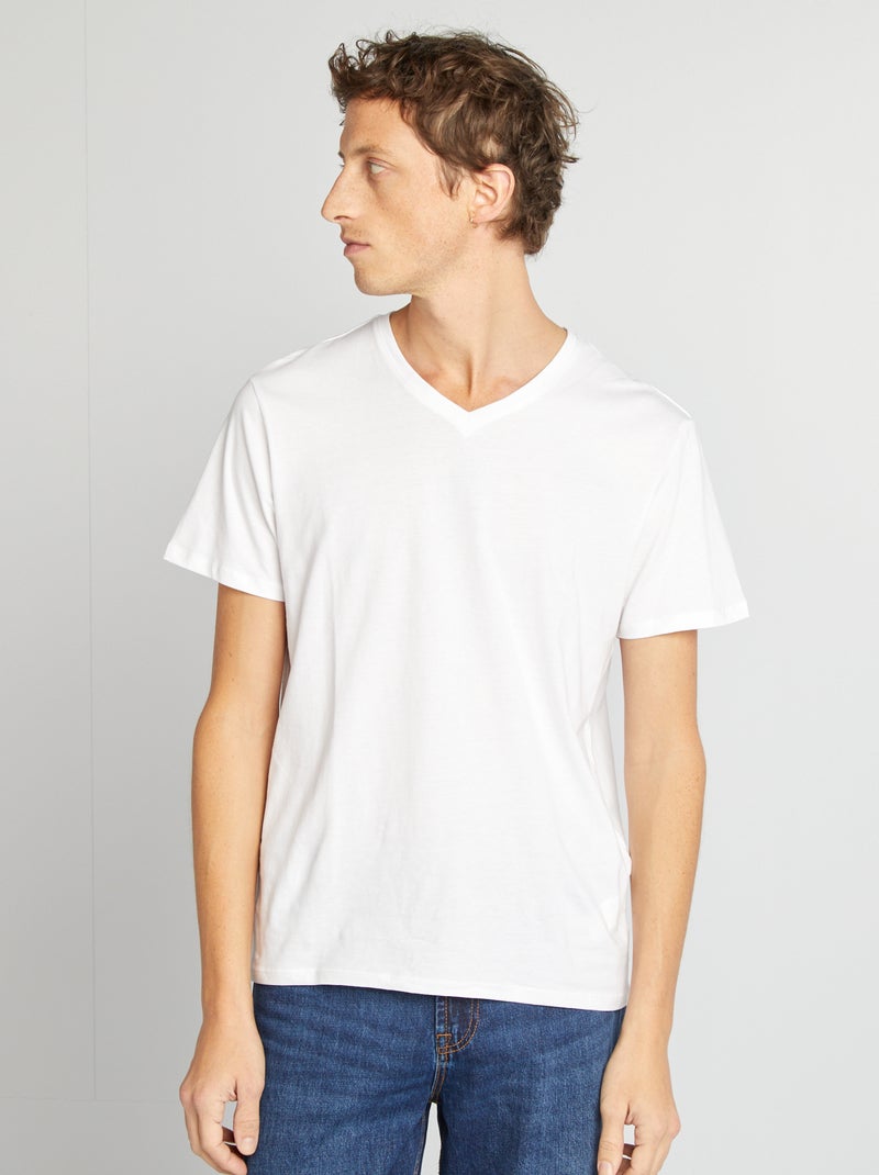T-shirt met V-hals wit - Kiabi