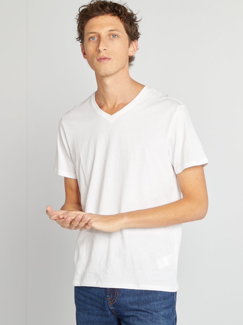 T-shirt met V-hals wit - Kiabi