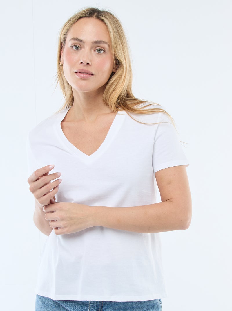 T-shirt met V-hals Wit - Kiabi
