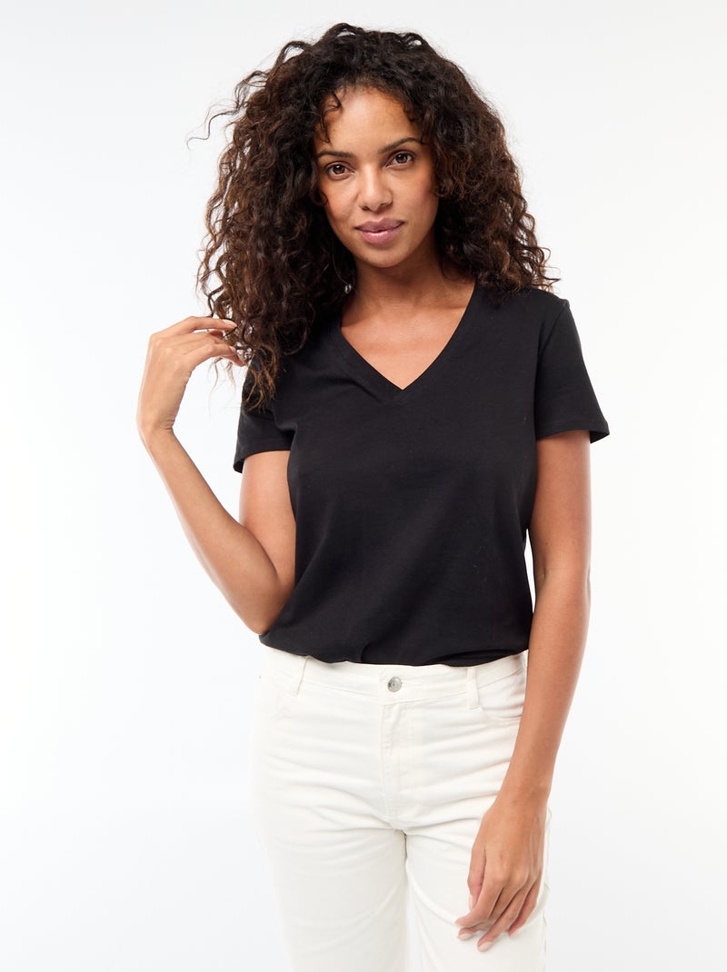 T-shirt met V-hals Zwart - Kiabi