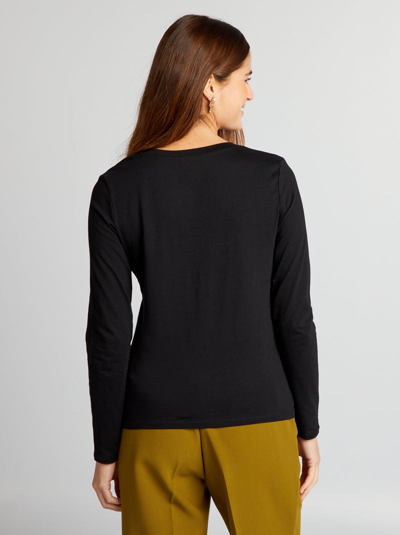 T-shirt met V-hals zwart - Kiabi