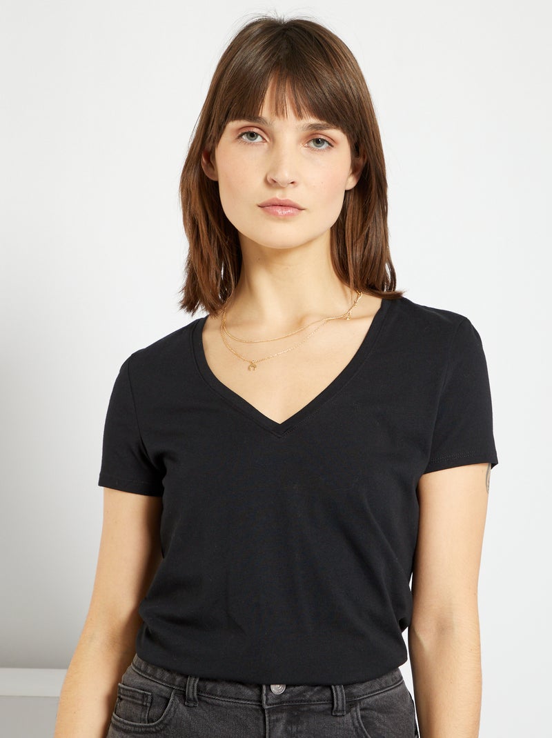 T-shirt met V-hals zwart - Kiabi