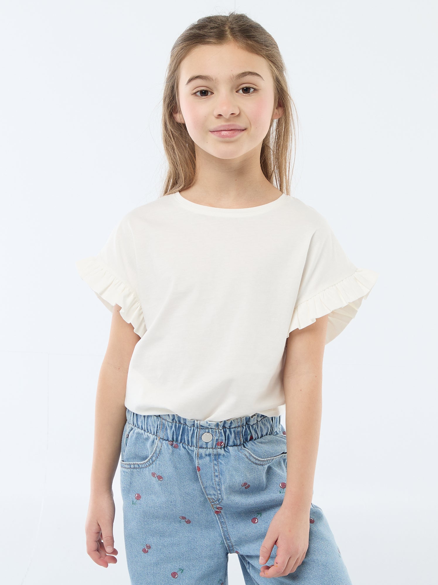 T-shirt met volanmouwen