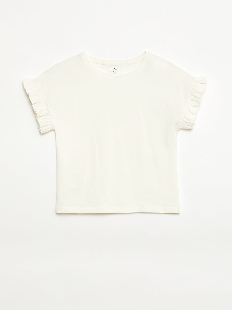T-shirt met volanmouwen Wit - Kiabi