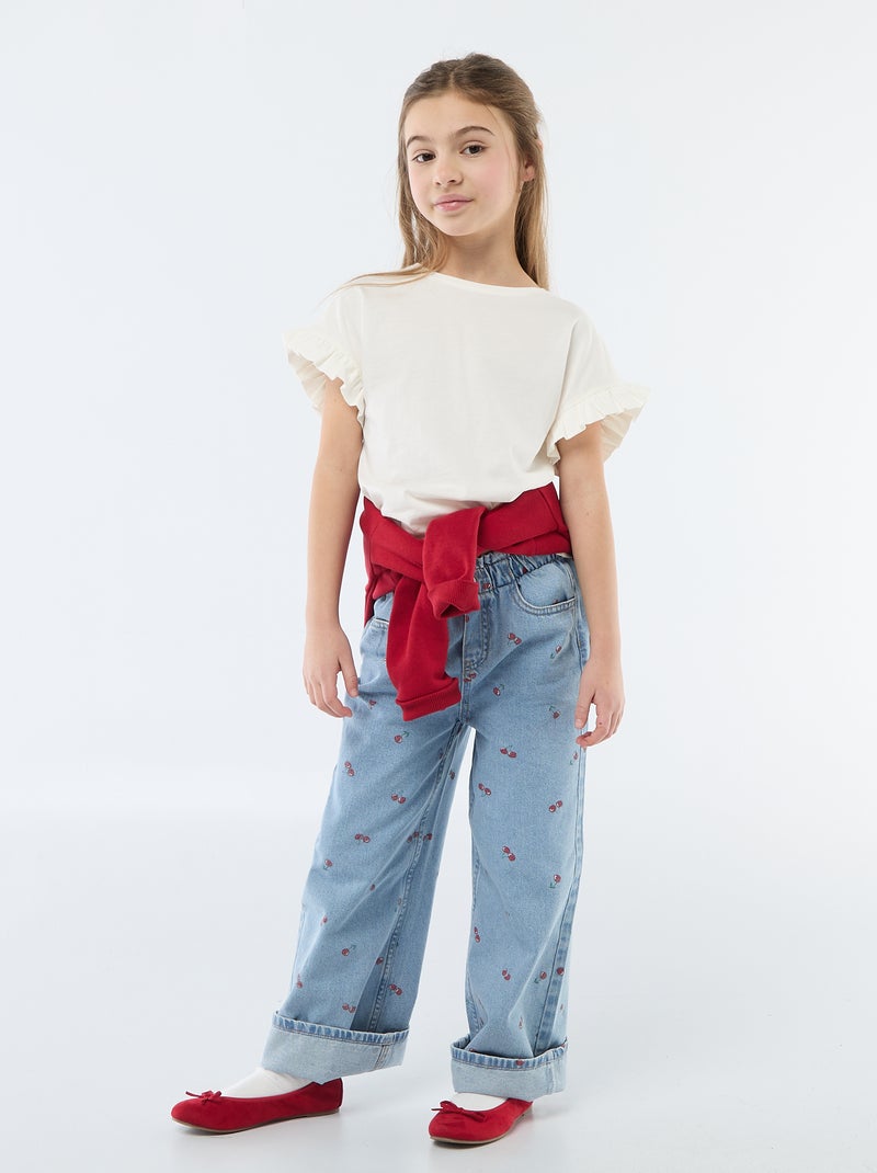 T-shirt met volanmouwen Wit - Kiabi