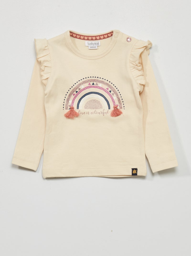 T-shirt met volants aan de mouwen BIEGE - Kiabi