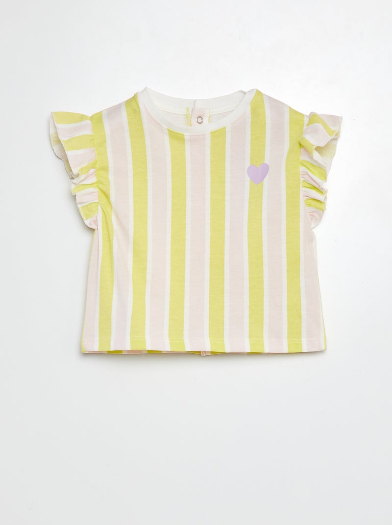 T-shirt met volants aan de mouwen WIT - Kiabi
