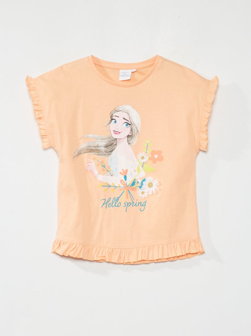 T-shirt met volants 'Frozen' 'Disney' koraalrood - Kiabi
