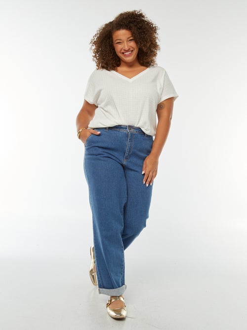 T-shirt met wafeltextuur, ajourmotiefje en korte mouw - Kiabi