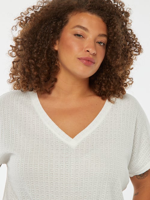 T-shirt met wafeltextuur, ajourmotiefje en korte mouw - Kiabi