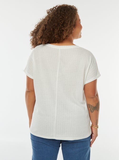 T-shirt met wafeltextuur, ajourmotiefje en korte mouw - Kiabi