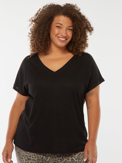 T-shirt met wafeltextuur, ajourmotiefje en korte mouw - Kiabi