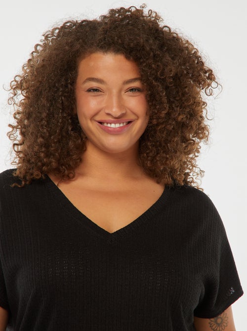 T-shirt met wafeltextuur, ajourmotiefje en korte mouw - Kiabi