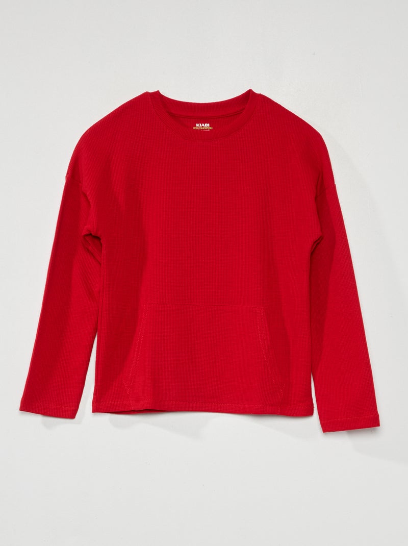 T-shirt met wafeltextuur en lange mouw ROOD - Kiabi