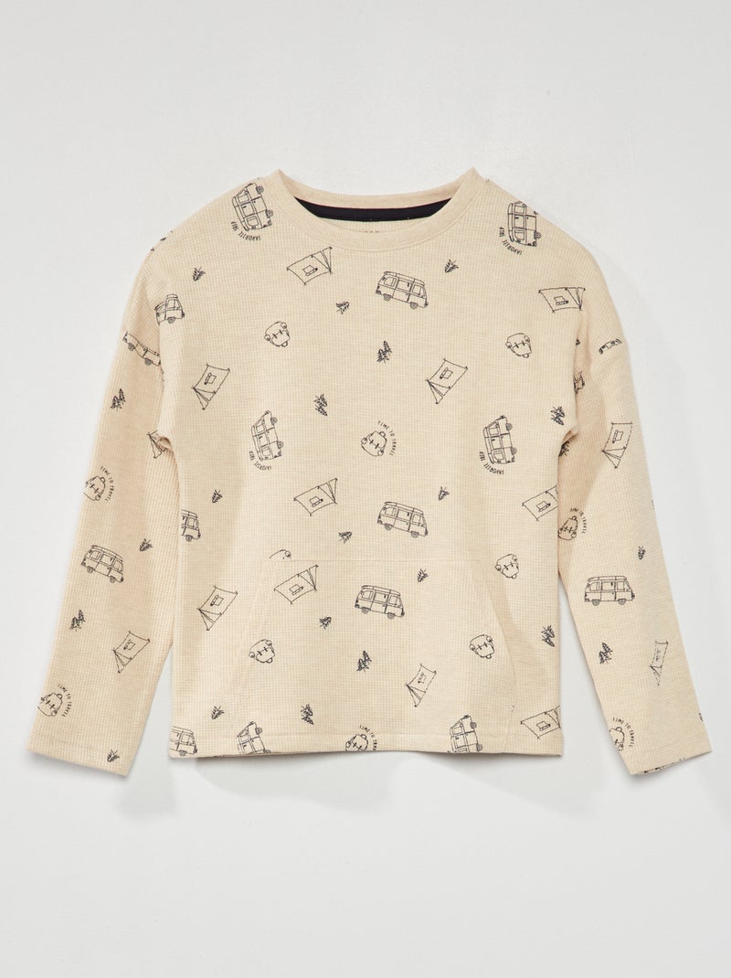 T-shirt met wafeltextuur en print BIEGE - Kiabi