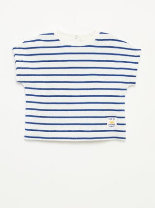 T-shirt met wafeltextuur en print