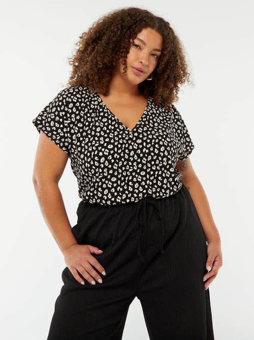 T-shirt met wafeltextuur, korte mouw en motiefje - Kiabi
