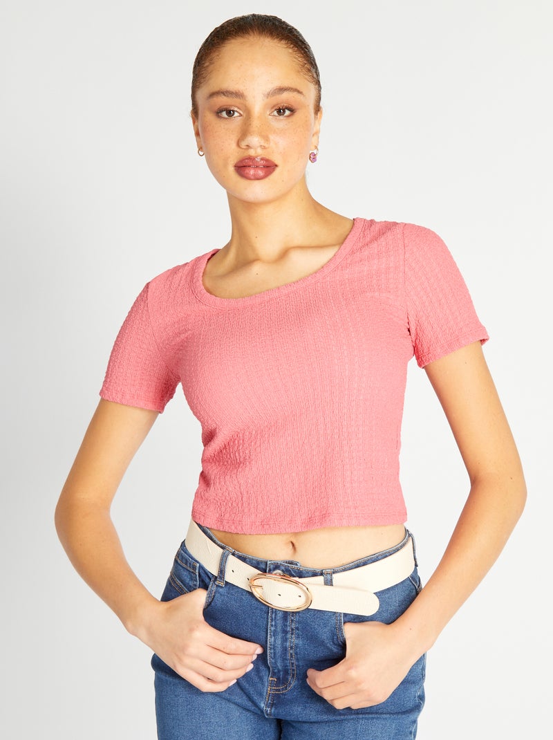 T-shirt met wafeltextuur roze - Kiabi