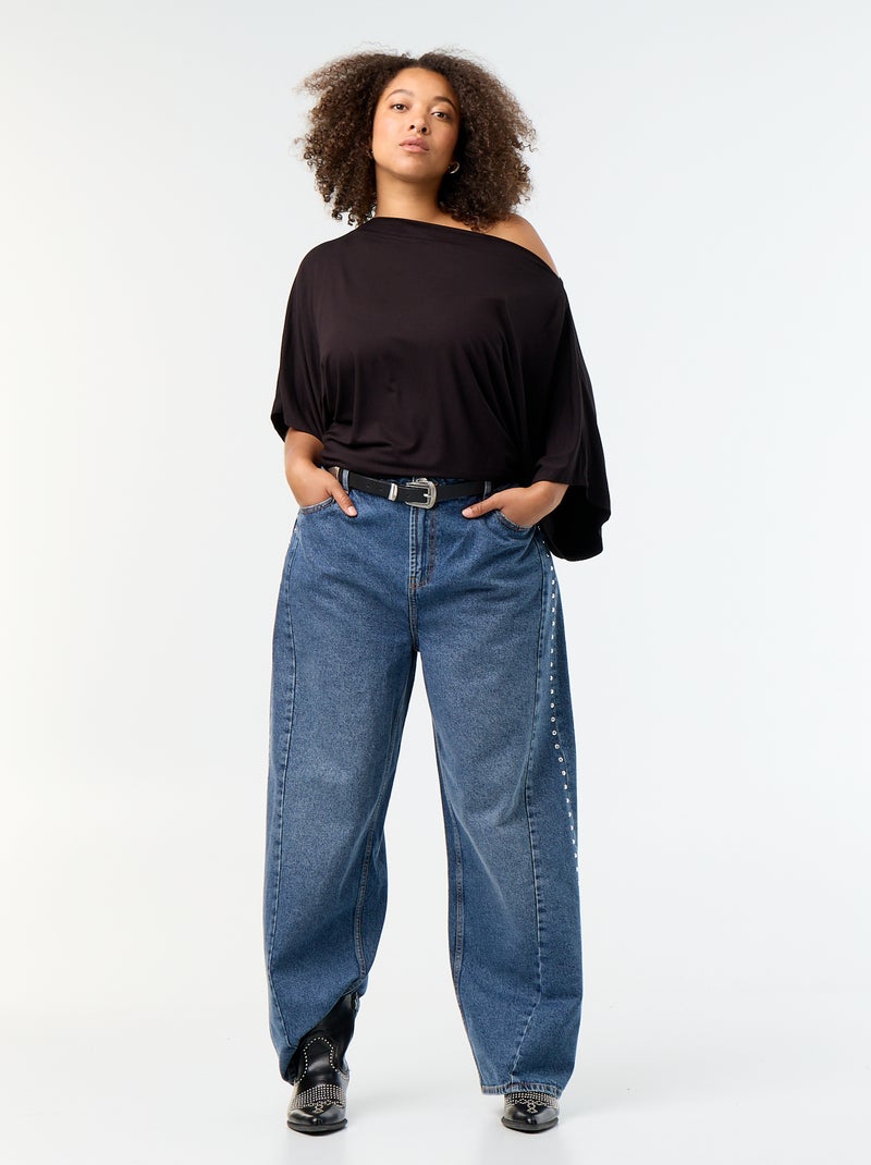T-shirt met watervalhals en korte mouwen Zwart - Kiabi