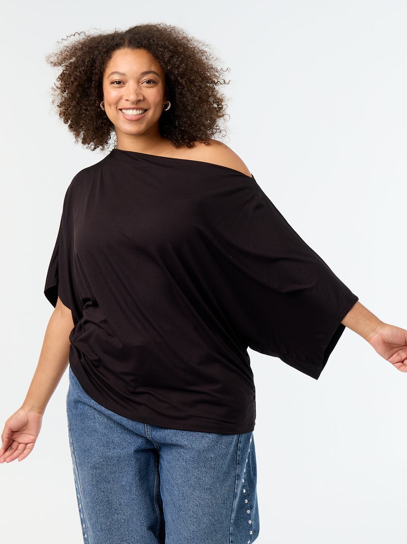 T-shirt met watervalhals en korte mouwen Zwart - Kiabi