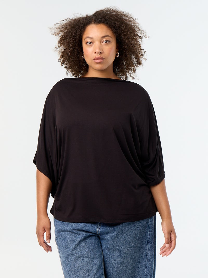 T-shirt met watervalhals en korte mouwen Zwart - Kiabi