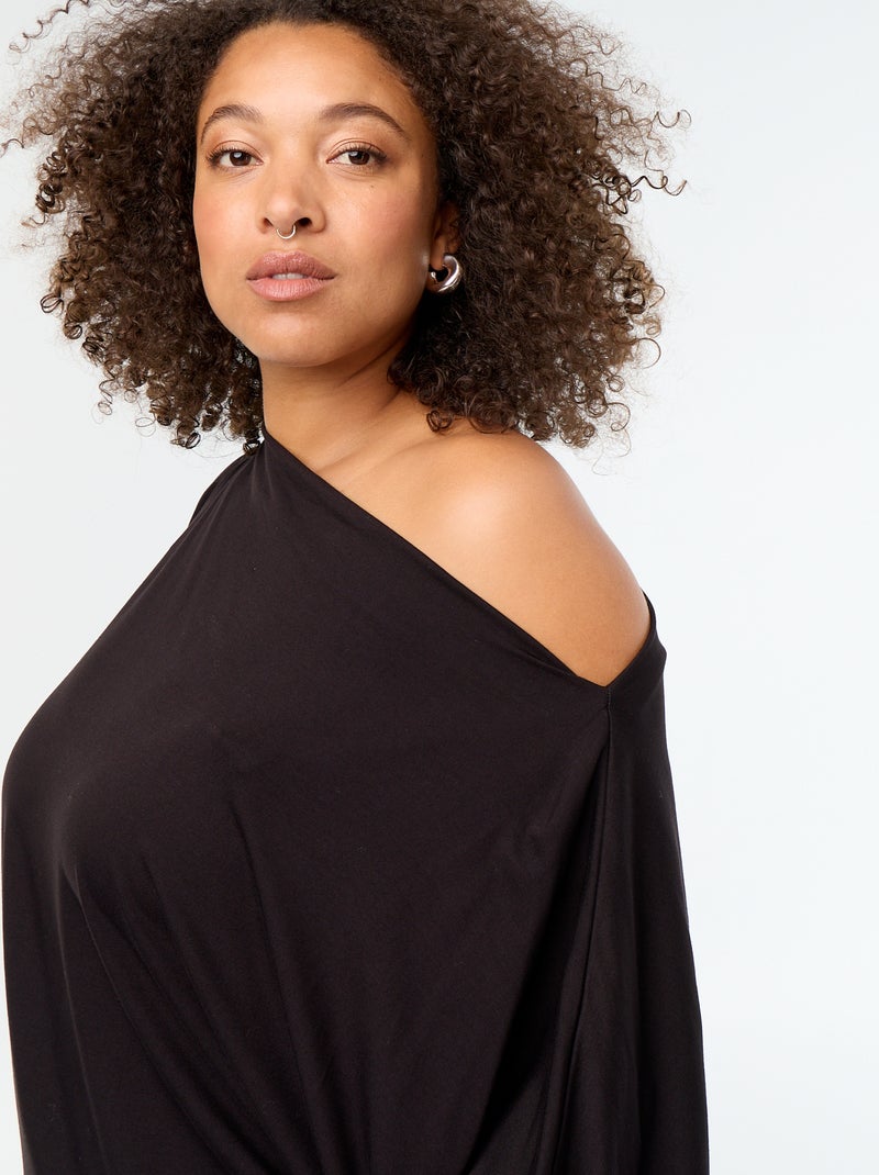 T-shirt met watervalhals en korte mouwen Zwart - Kiabi