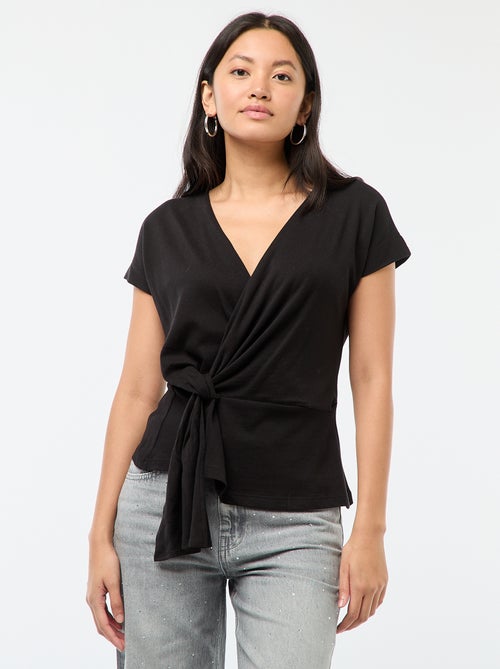 T-shirt met wijde overslaghals - Kiabi