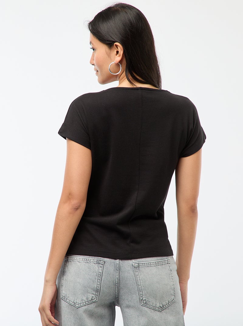 T-shirt met wijde overslaghals zwart - Kiabi