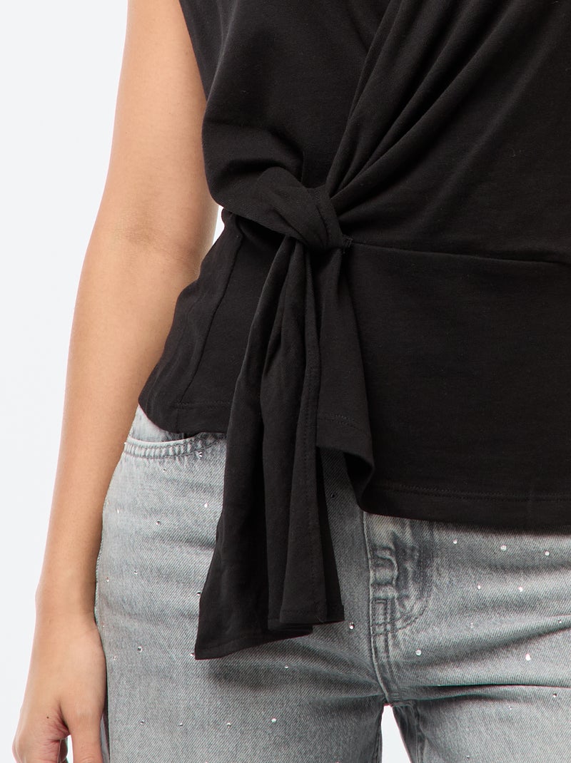 T-shirt met wijde overslaghals zwart - Kiabi