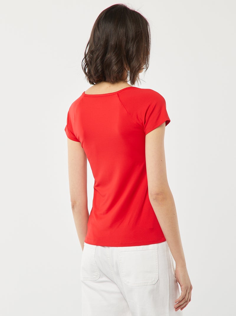 T-shirt met wijde ronde hals rood - Kiabi