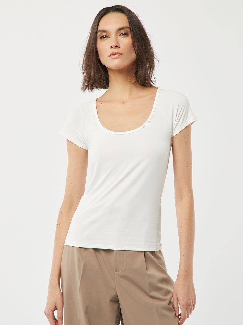 T-shirt met wijde ronde hals WIT - Kiabi