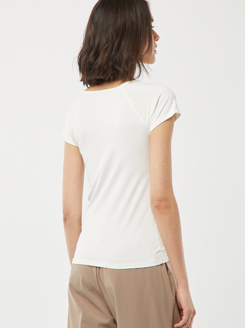 T-shirt met wijde ronde hals WIT - Kiabi
