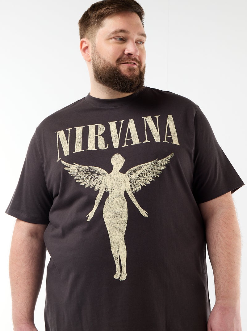 T-shirt 'Nirvana' met korte mouwen en print voor- en achterop Zwart - Kiabi