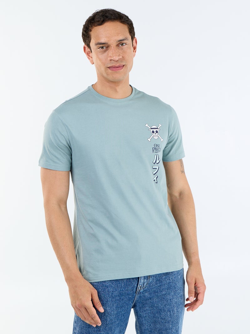 T-shirt 'One Piece' met korte mouwen, voor- en achterkant bedrukt Blauw - Kiabi