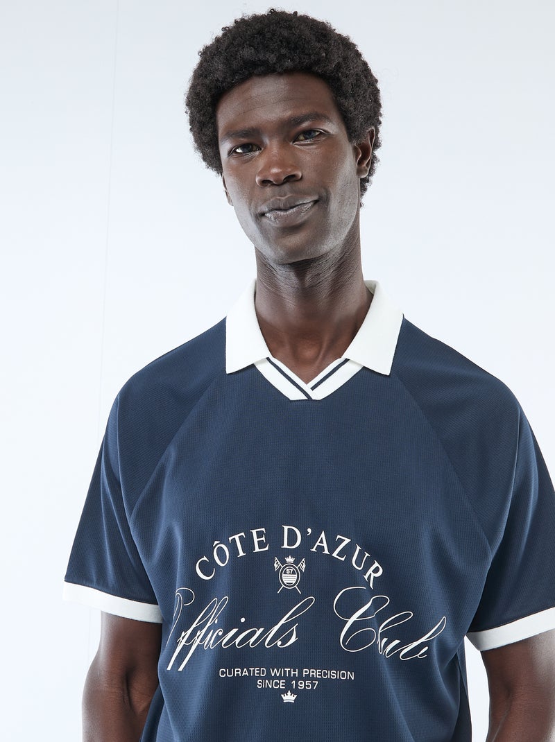 T-shirt polo met print en boodschap Blauw - Kiabi