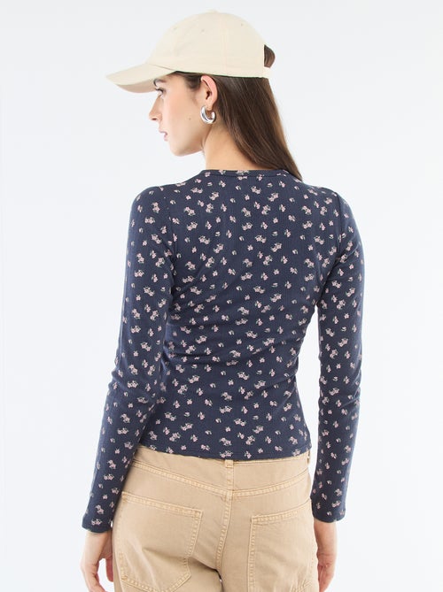 T-shirt van ajourgebreide stof met bloemenprint - Kiabi