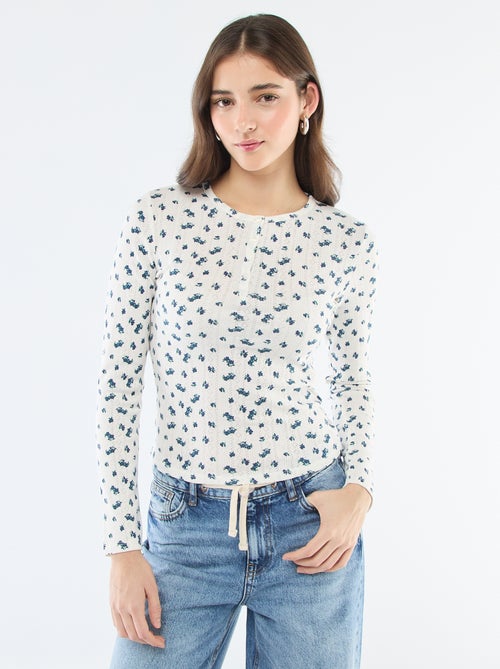 T-shirt van ajourgebreide stof met bloemenprint - Kiabi