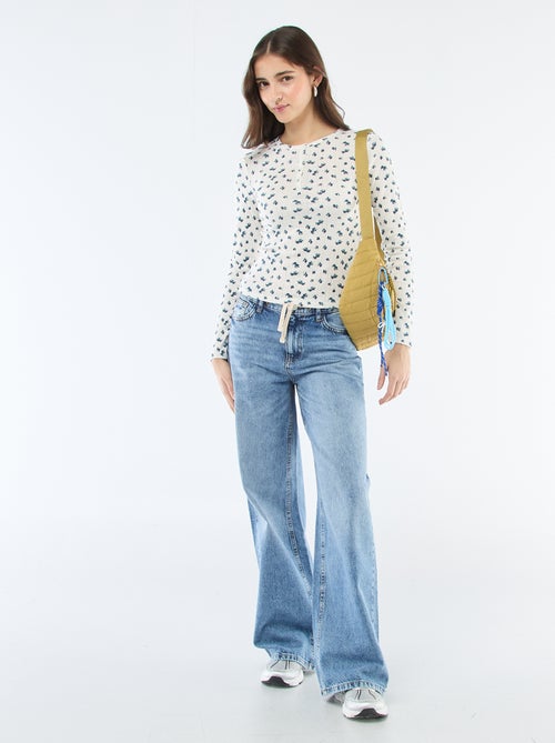 T-shirt van ajourgebreide stof met bloemenprint - Kiabi