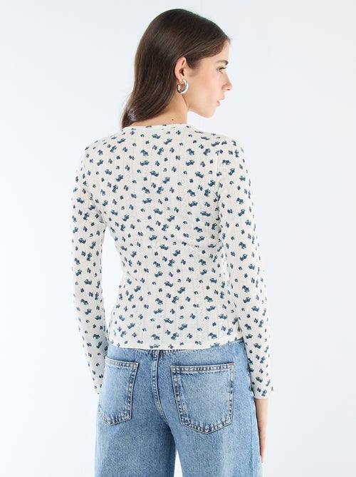 T-shirt van ajourgebreide stof met bloemenprint - Kiabi