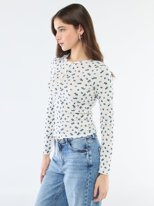 T-shirt van ajourgebreide stof met bloemenprint - Kiabi