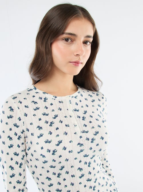 T-shirt van ajourgebreide stof met bloemenprint - Kiabi