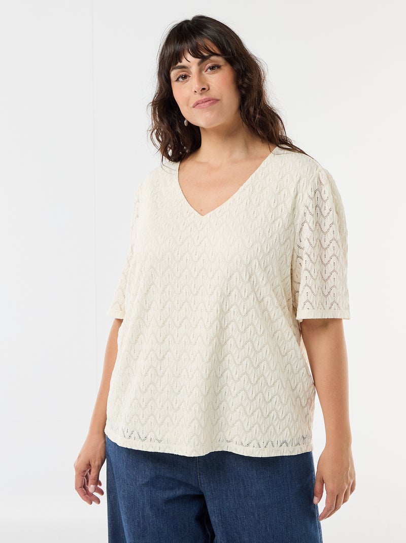 T-shirt van ajourkanten Biege - Kiabi