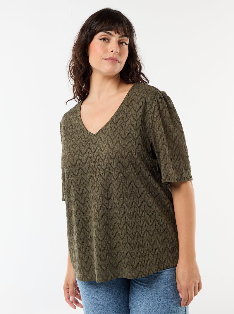 T-shirt van ajourkanten Kaki - Kiabi
