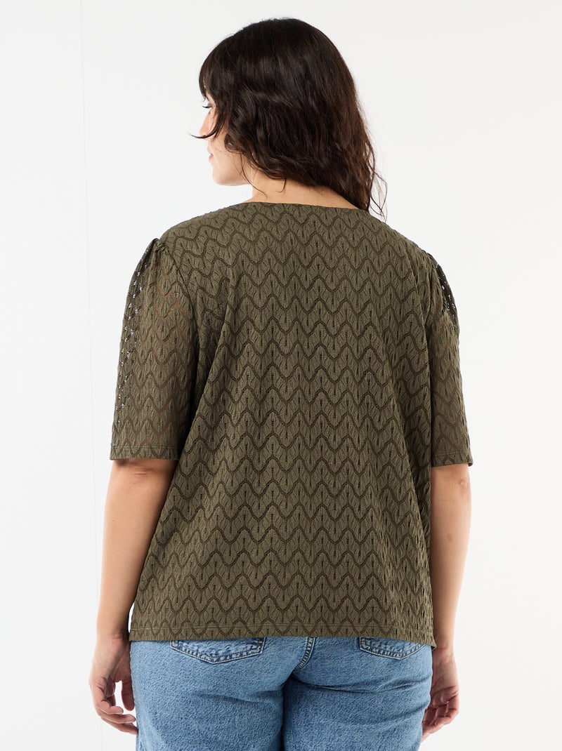 T-shirt van ajourkanten Kaki - Kiabi