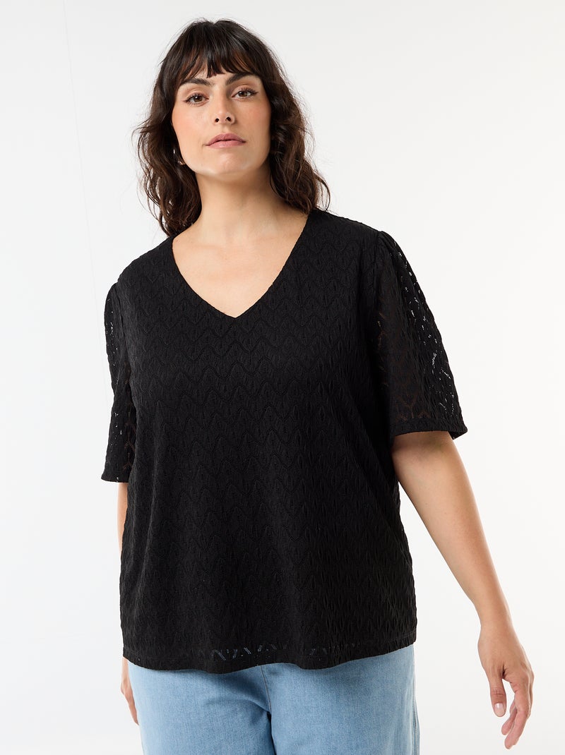 T-shirt van ajourkanten Zwart - Kiabi