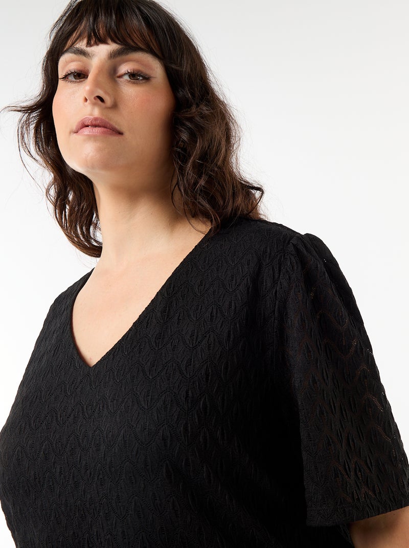 T-shirt van ajourkanten Zwart - Kiabi