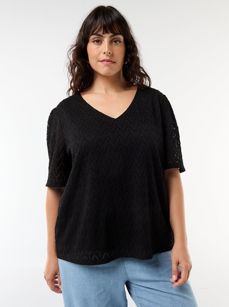 T-shirt van ajourkanten Zwart - Kiabi