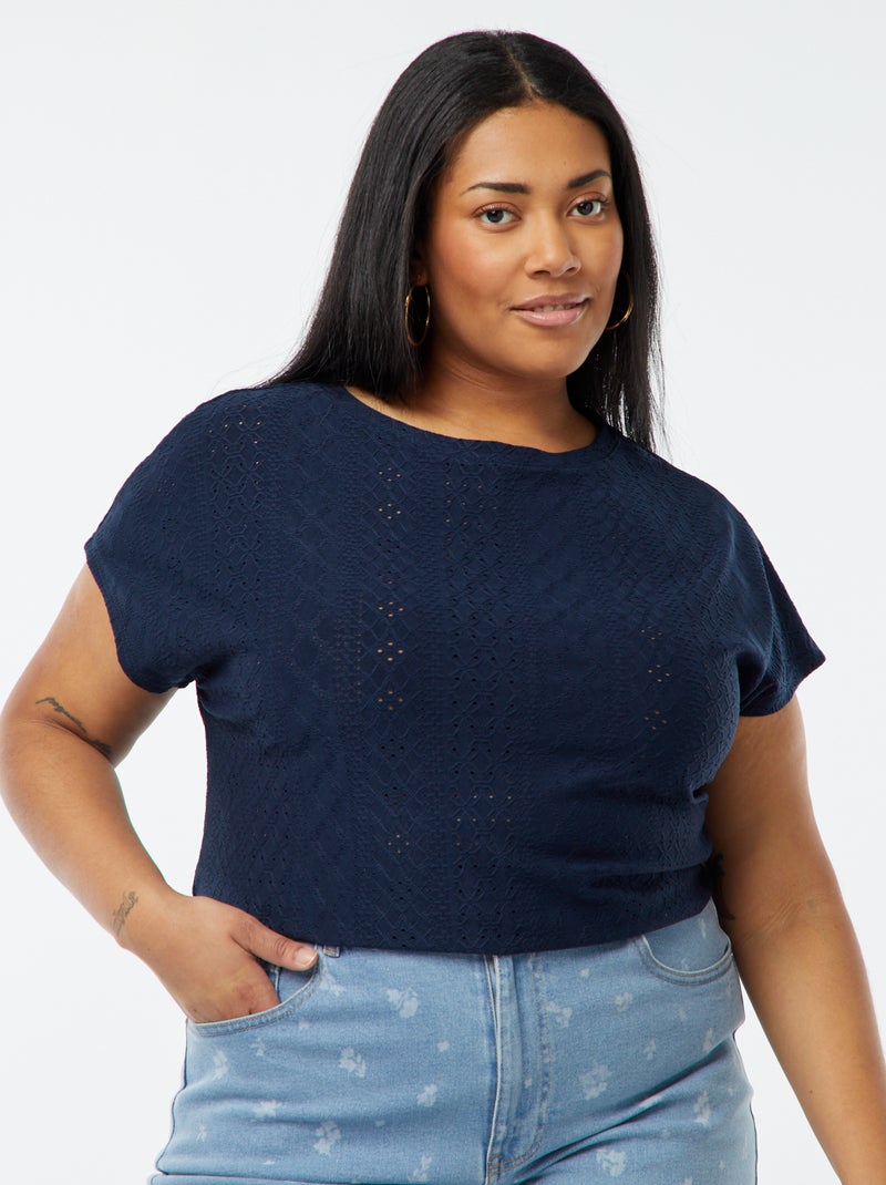 T-shirt van ajourtricot met korte mouwen Blauw - Kiabi