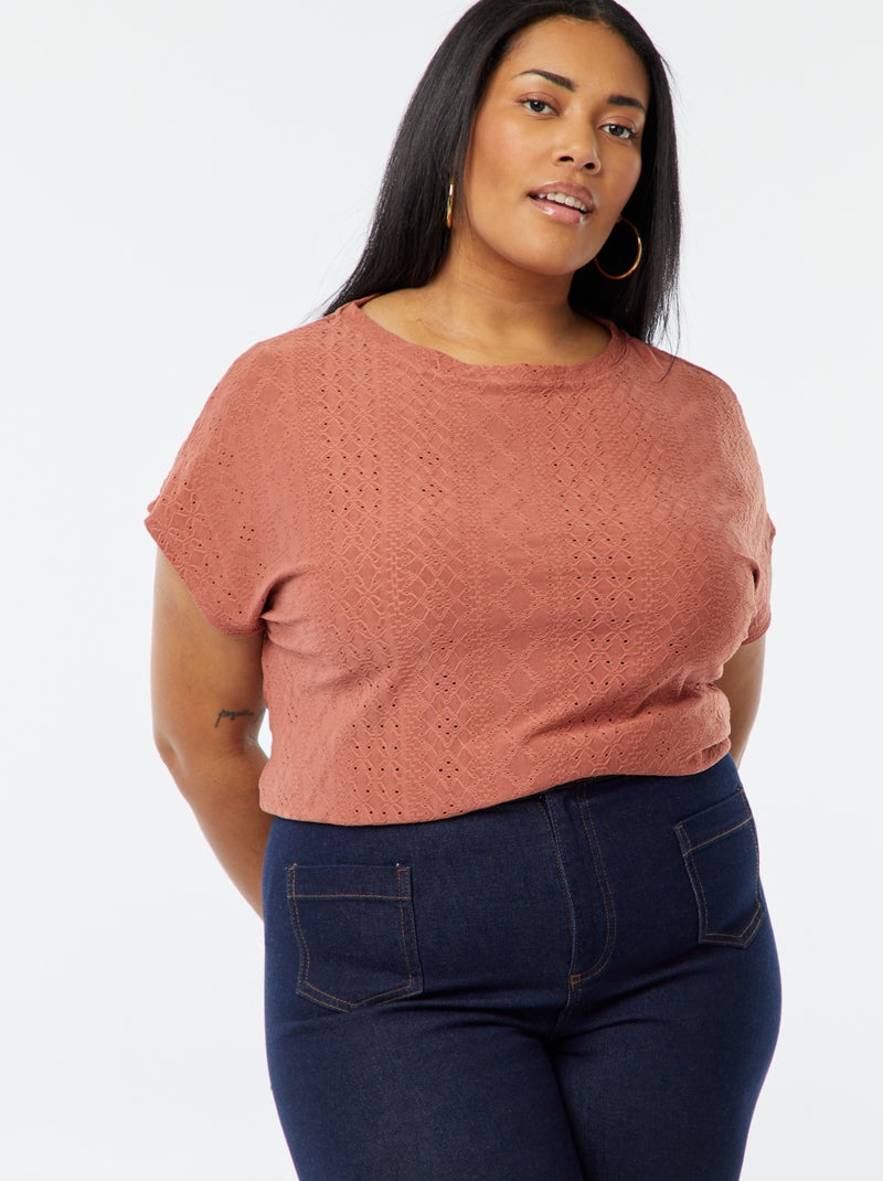 T-shirt van ajourtricot met korte mouwen Rose - Kiabi