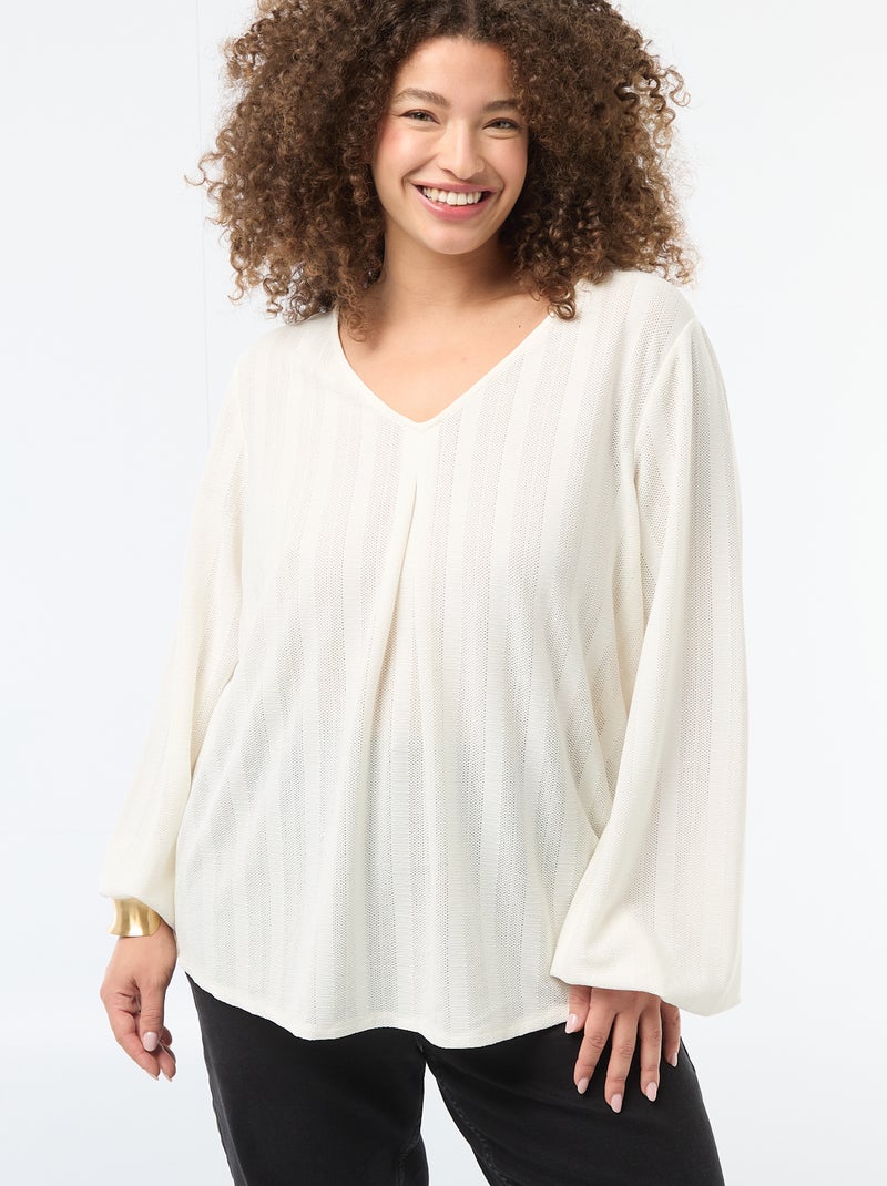 T-shirt van ajourtricot met korte mouwen Wit - Kiabi